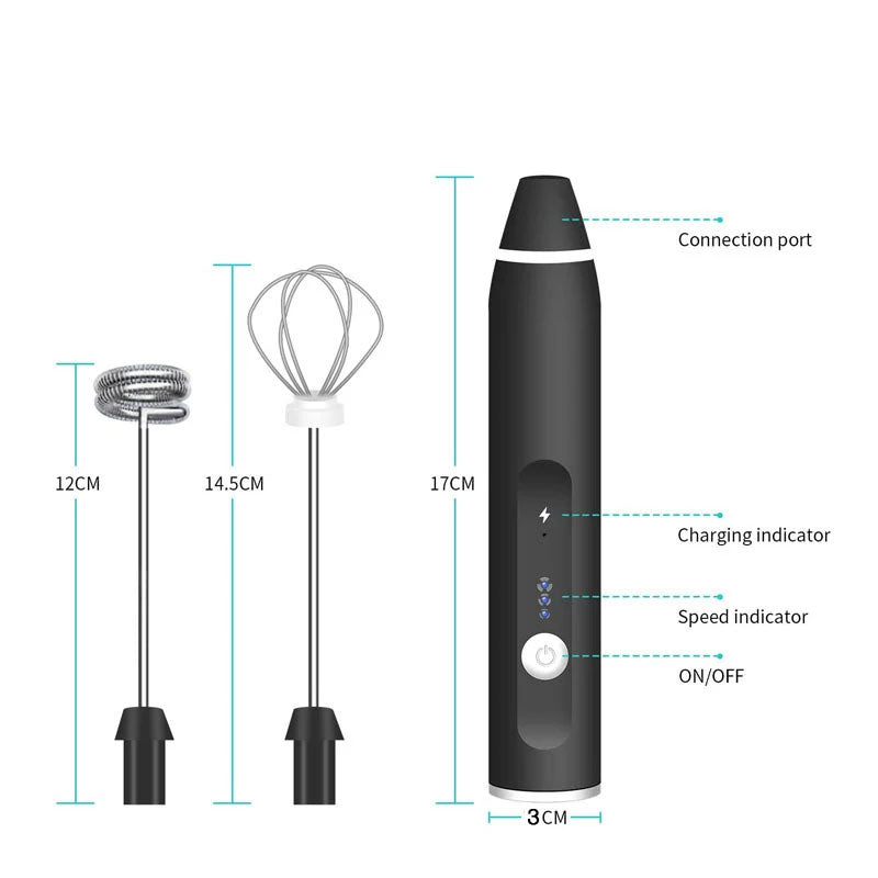 Handheld Electric Milk Frother and Blender for Beverages and Sauces