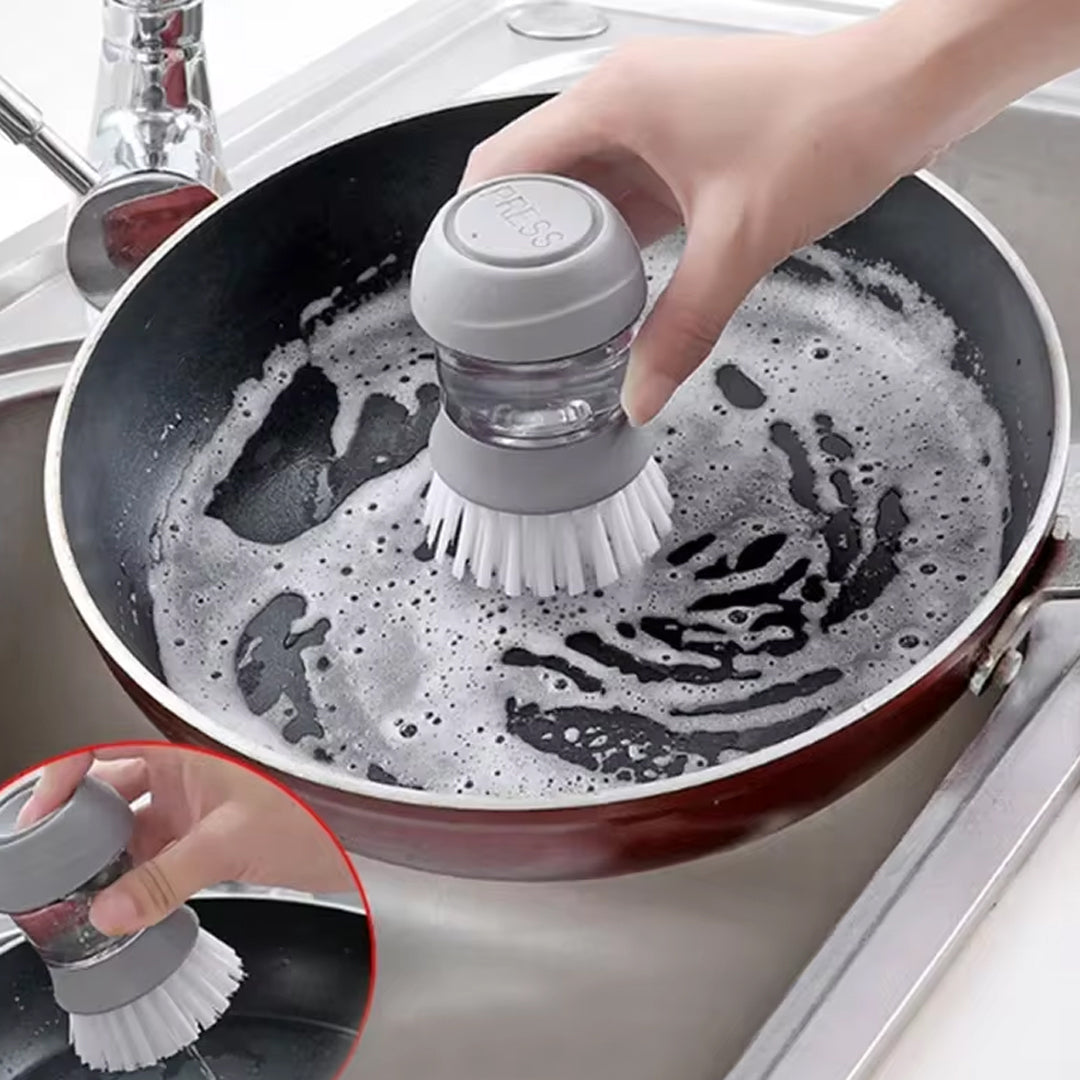 Dishwashing Brush with Built-In Soap Dispenser and Holder