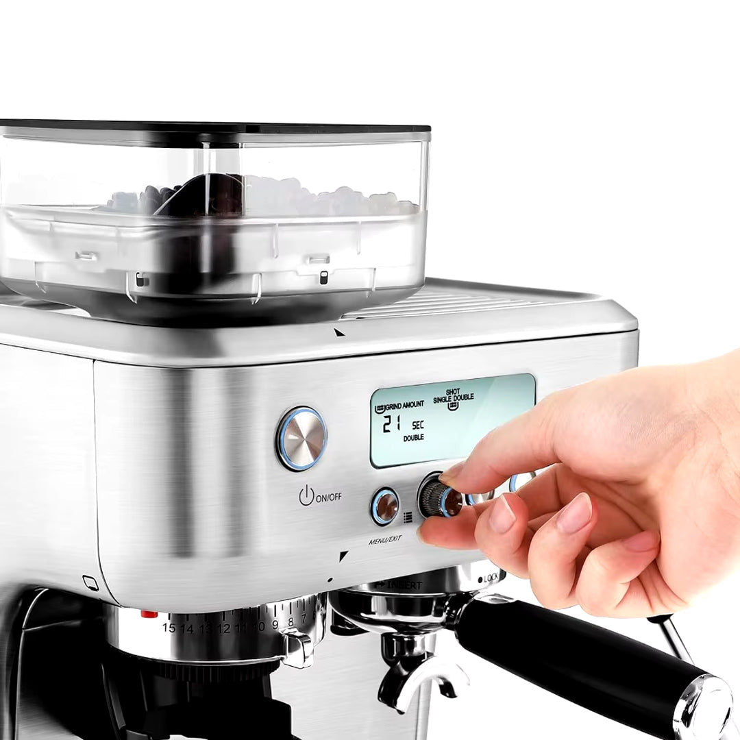 Barista-Grade Espresso Machine with Built-In Coffee Grinder