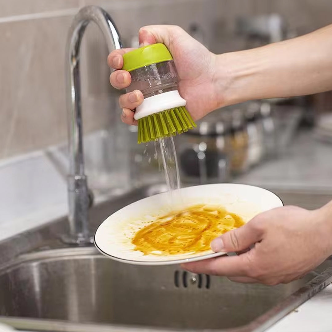 Dishwashing Brush with Built-In Soap Dispenser and Holder