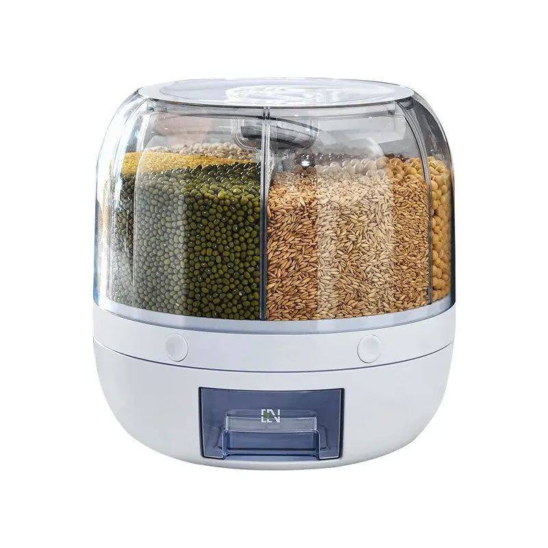 360° Rotating Smart Grain Dispenser with 6 Compartments