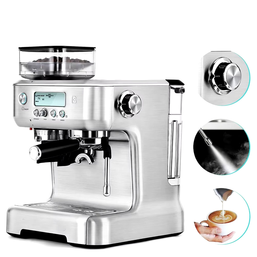 Barista-Grade Espresso Machine with Built-In Coffee Grinder