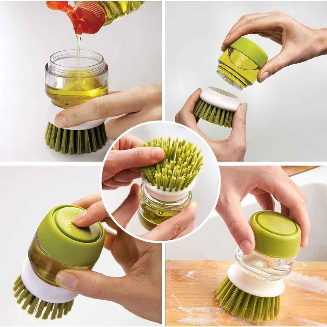 Dishwashing Brush with Built-In Soap Dispenser and Holder