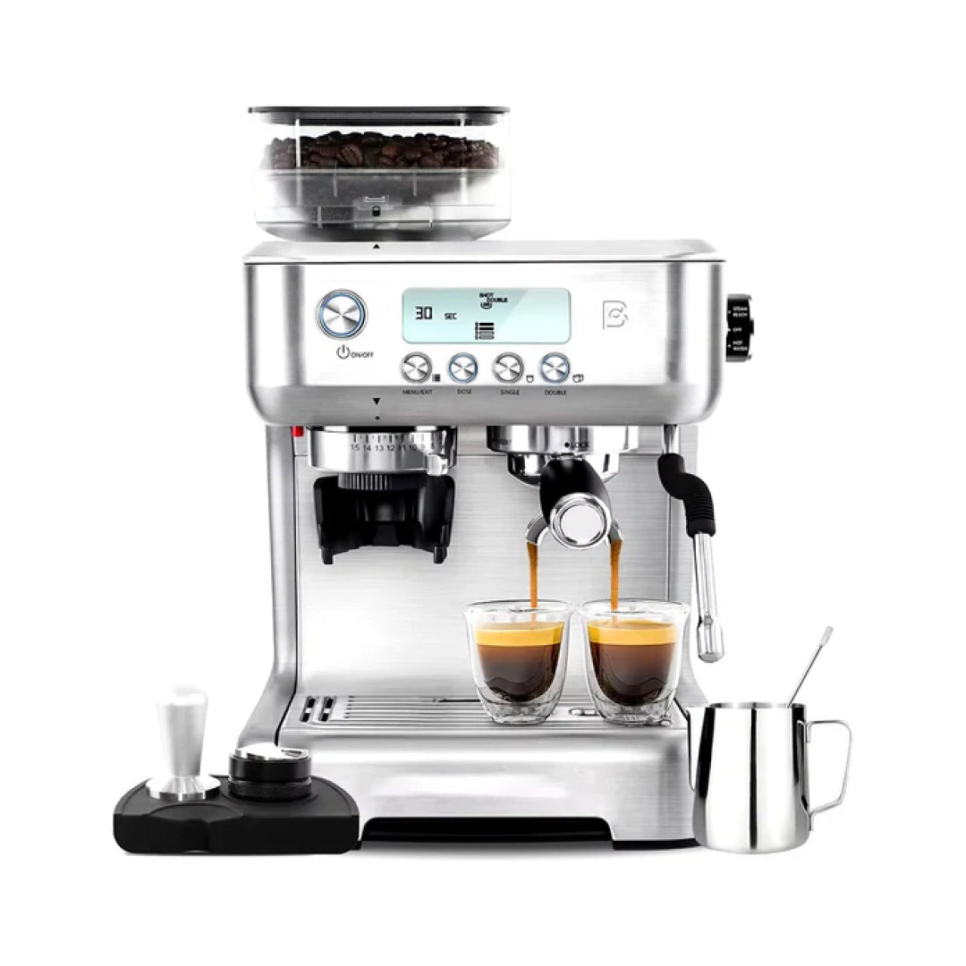 Barista-Grade Espresso Machine with Built-In Coffee Grinder