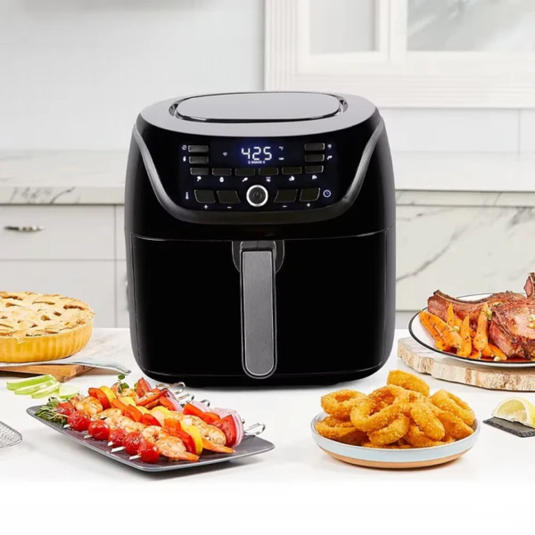 8-Quart Black Air Fryer with 10 Pre-Programmed Cooking Presets